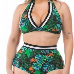Tropical High Waisted Two Piece Swimsuit